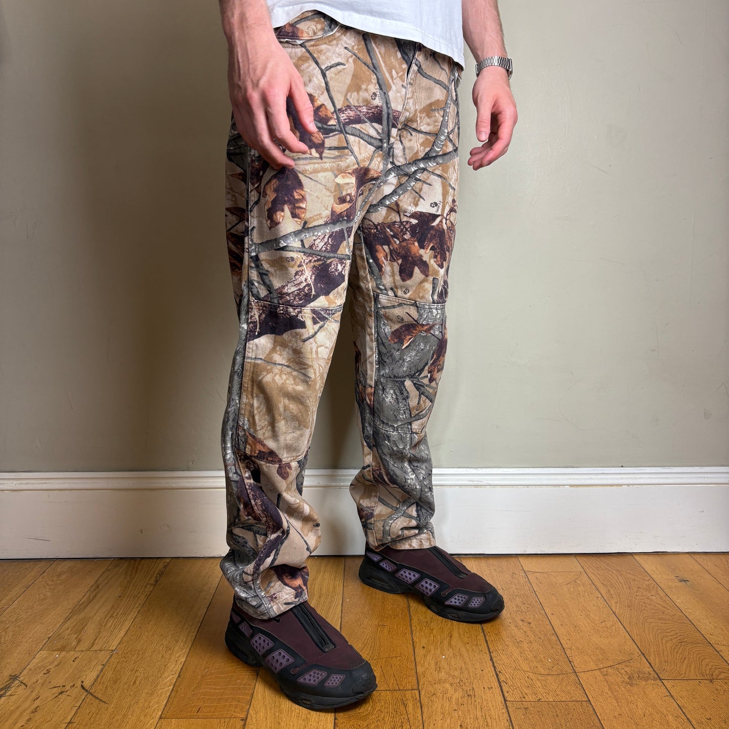 Vintage Real Tree Camo Double Knee Brown Hunting Workwear Trousers - 34R
