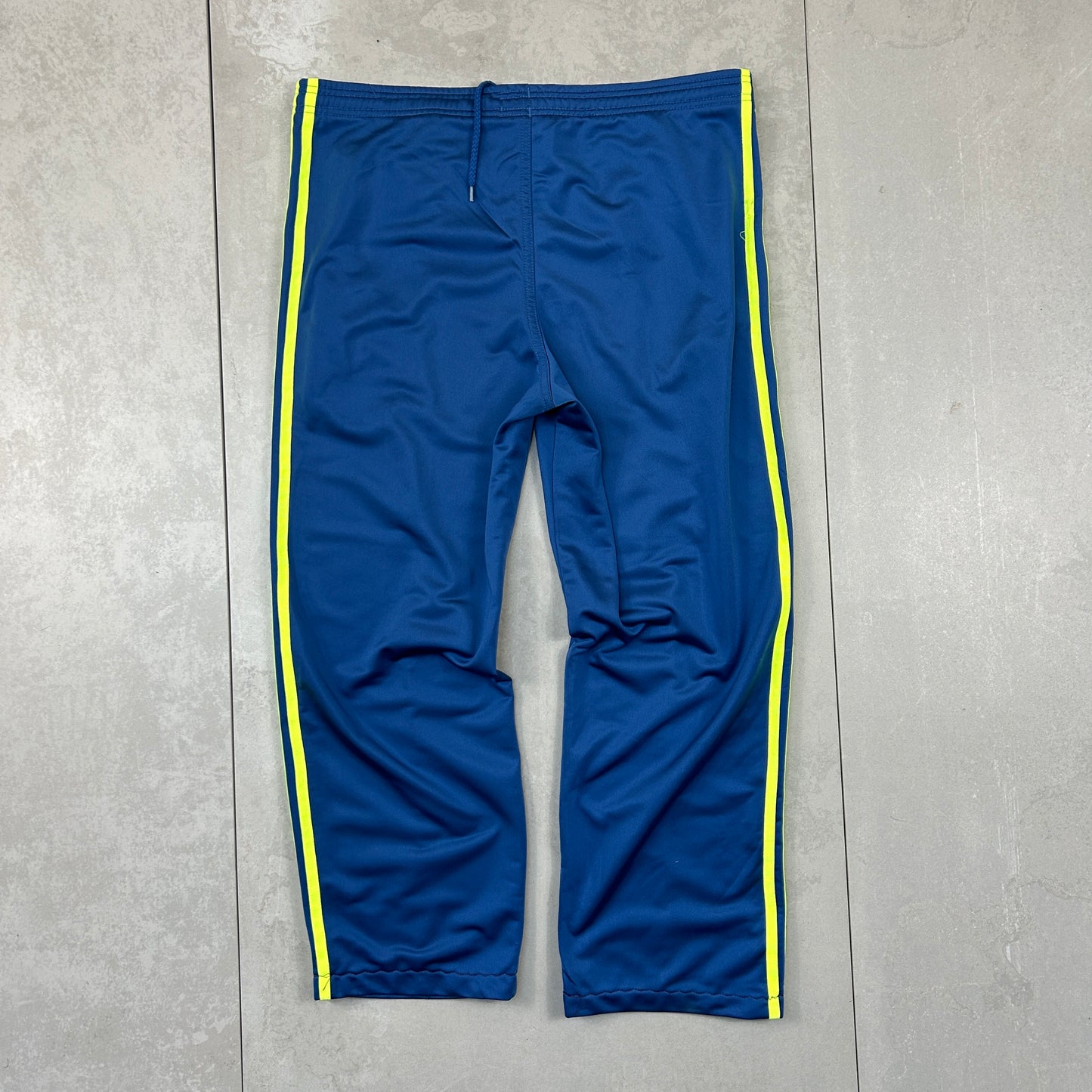 Vintage 90s Adidas Blue Yellow Stripe Baggy Tracksuit Track Pants Bottoms - L/XL