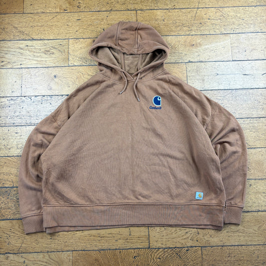 Vintage Carhartt Womens Brown Cropped Hoodie Sweatshirt - XXL