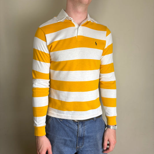 Vintage Ralph Lauren Yellow White Stripe Rugby Polo Shirt - XS