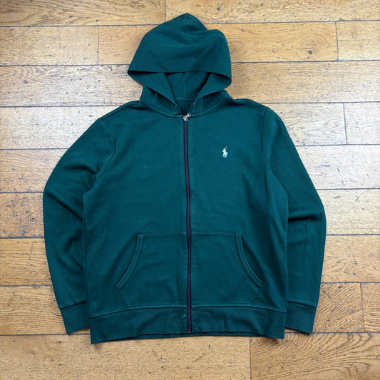 Vintage Ralph Lauren Green Zip Embroidered Hoodie Sweatshirt - L