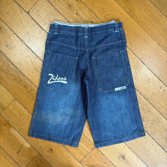 Vintage Zinedine Zidane Embroidered Hip Hop Blue Baggy Shorts Jorts - 28