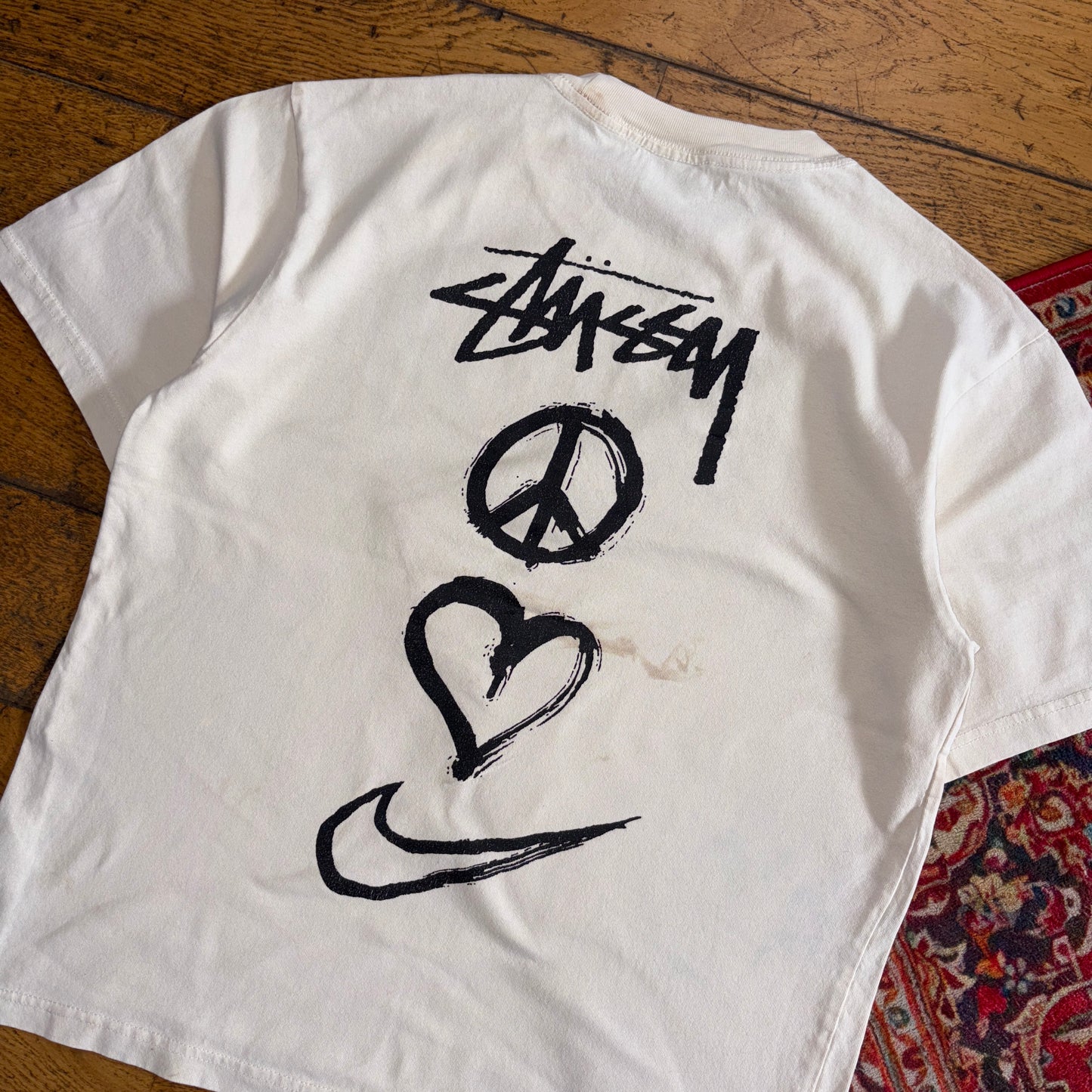 Vintage Stussy X Nike Cream Graphic T-Shirt - S