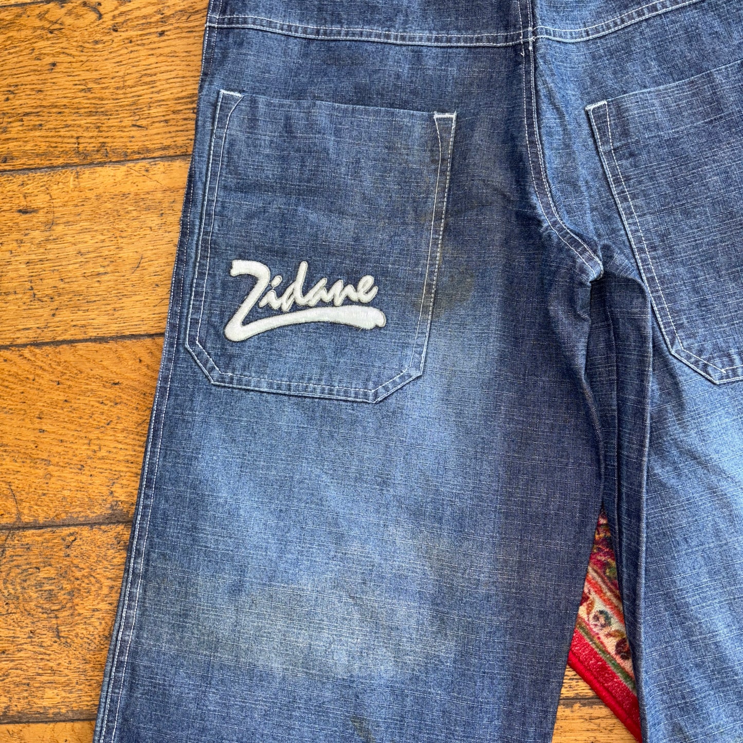 Vintage Zinedine Zidane Y2K Embroidered Hip Hop Blue Baggy Shorts Jorts - 28