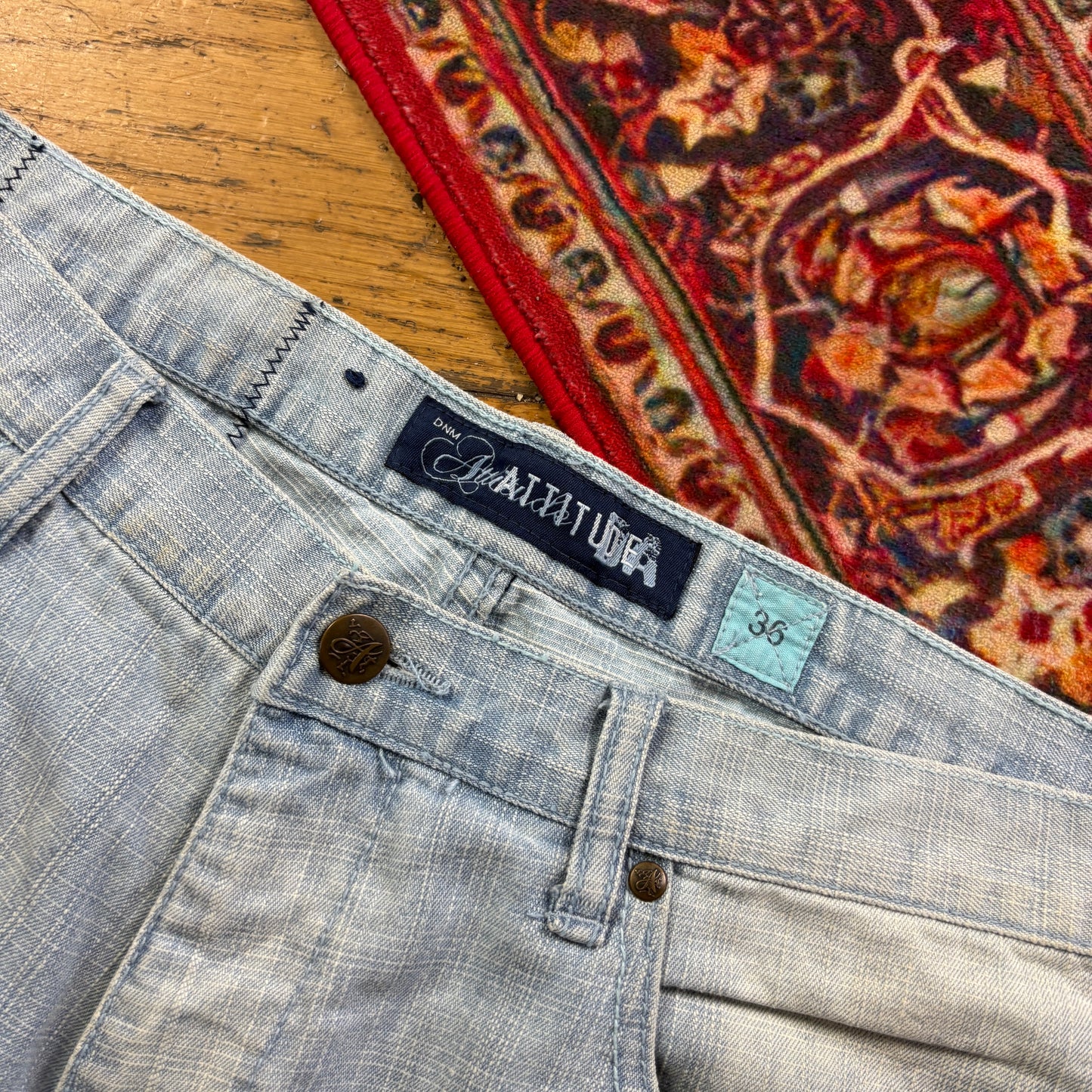 Vintage Blue Embroidered Y2K Hip Hop Baggy Jeans - 36