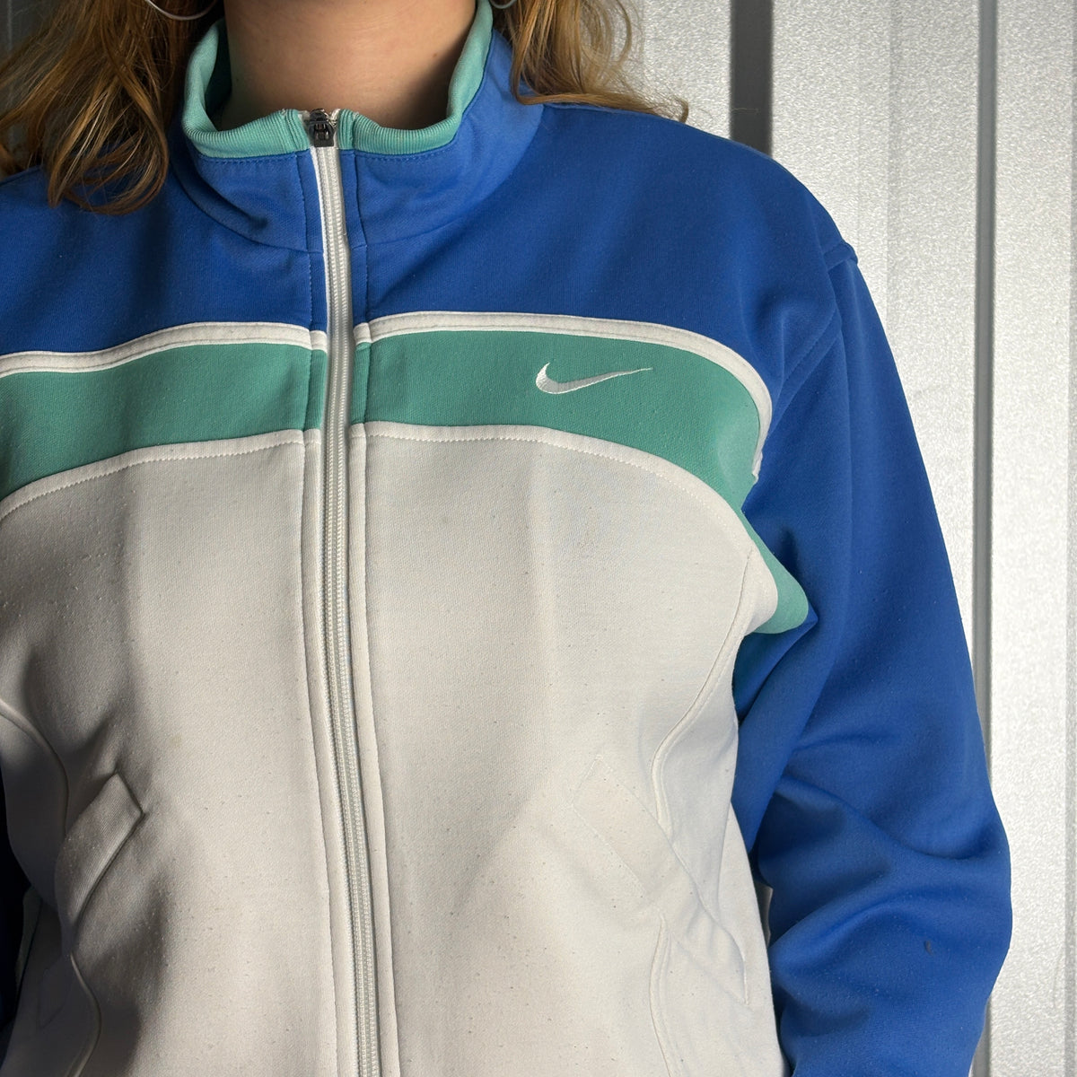 Vintage Nike White Blue Tracksuit Track Womens Jacket - S
