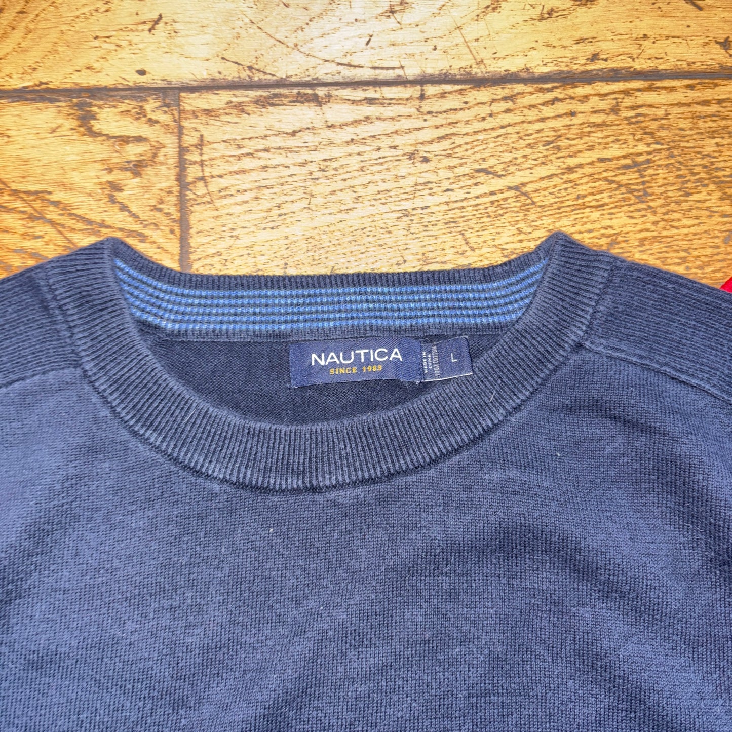 Vintage Nautica Navy Embroidered Knit Jumper - XL