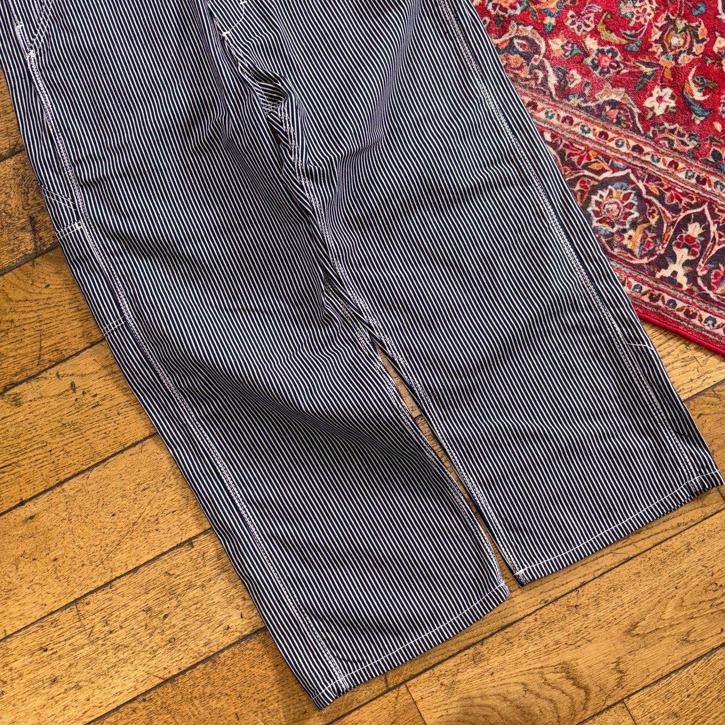 Vintage Berne Pinstripe Navy White Workwear Dungarees - 34 x 28