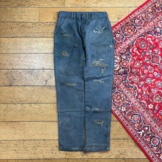 Vintage Carhartt Grey Double Knee Thrashed Workwear Carpenter Slim Trousers - 30