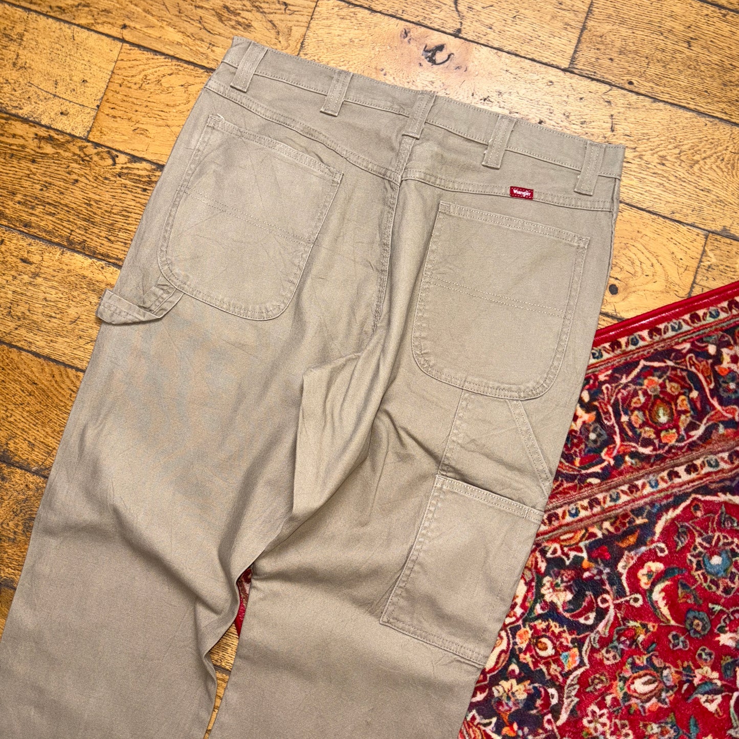 Vintage Wrangler Cream Brown Carpenter Workwear Baggy Trousers - 36R