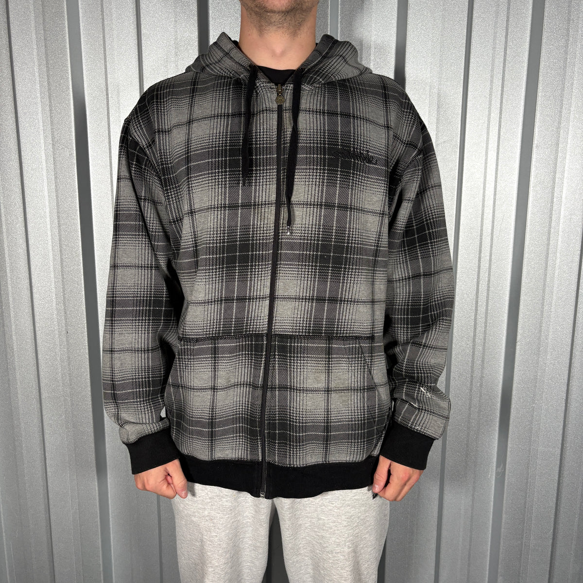 Southpole Black Plaid Hip Hop Y2K Check Zip Hoodie - 2XL