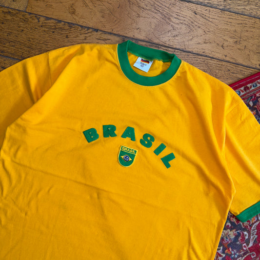 Vintage Brazil Yellow Embroidered Graphic T-Shirt - L