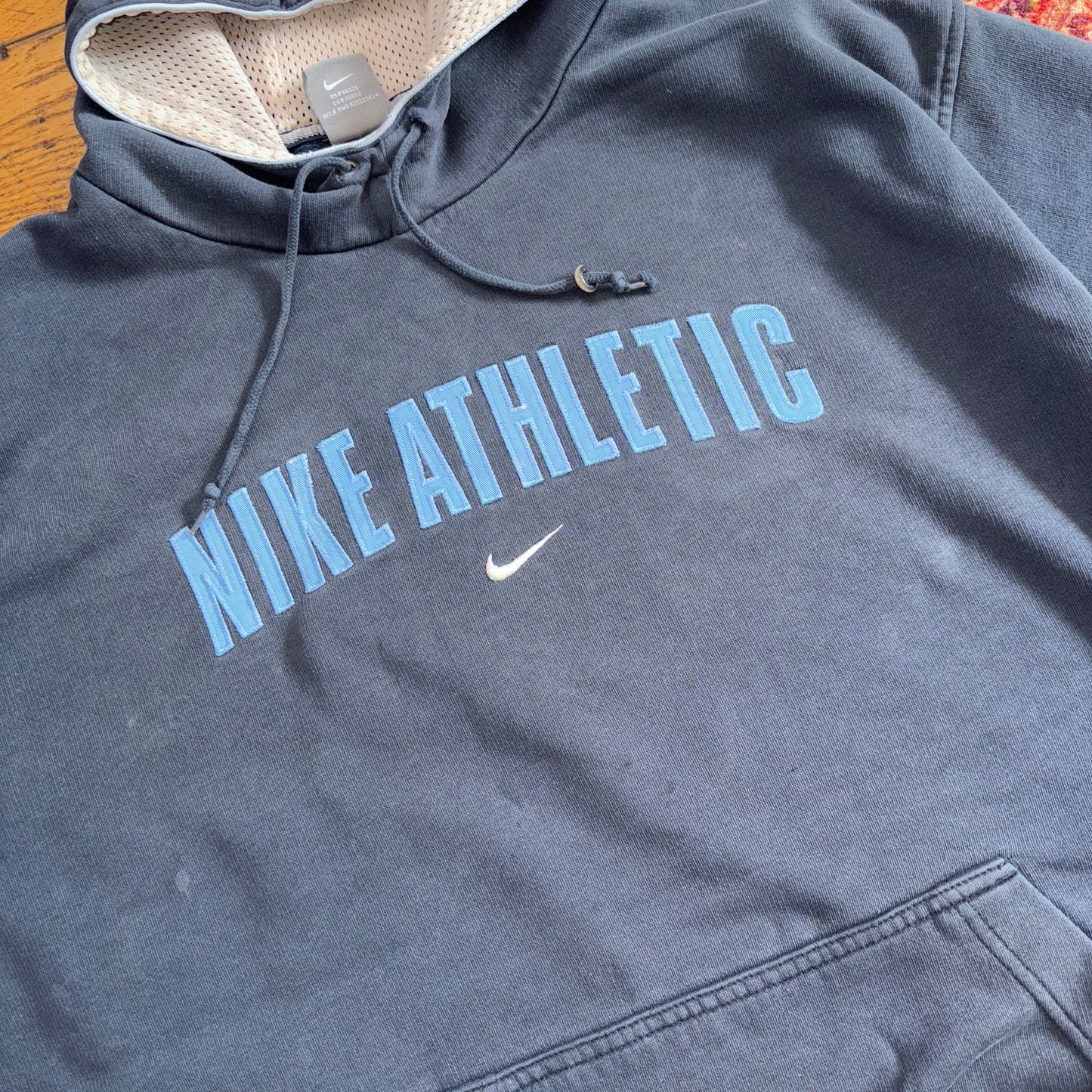 Vintage Nike Athletics Y2K 00s Navy Hoodie Embroidered Sweatshirt - XL