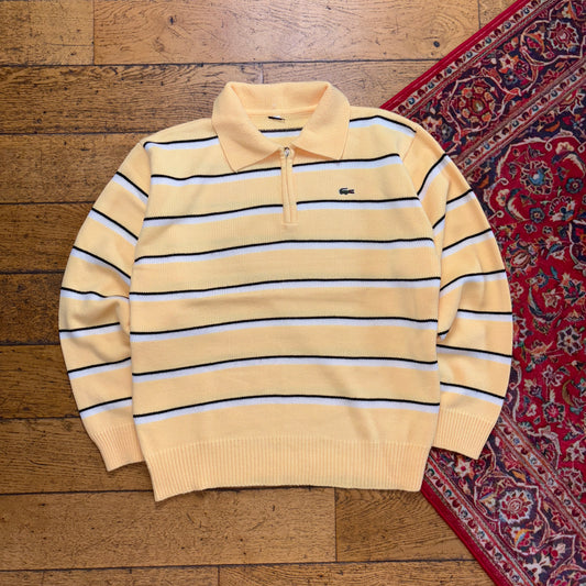 Vintage Lacoste Yellow Chunky Knit Quarter Zip Rugby Shirt Jumper -  M