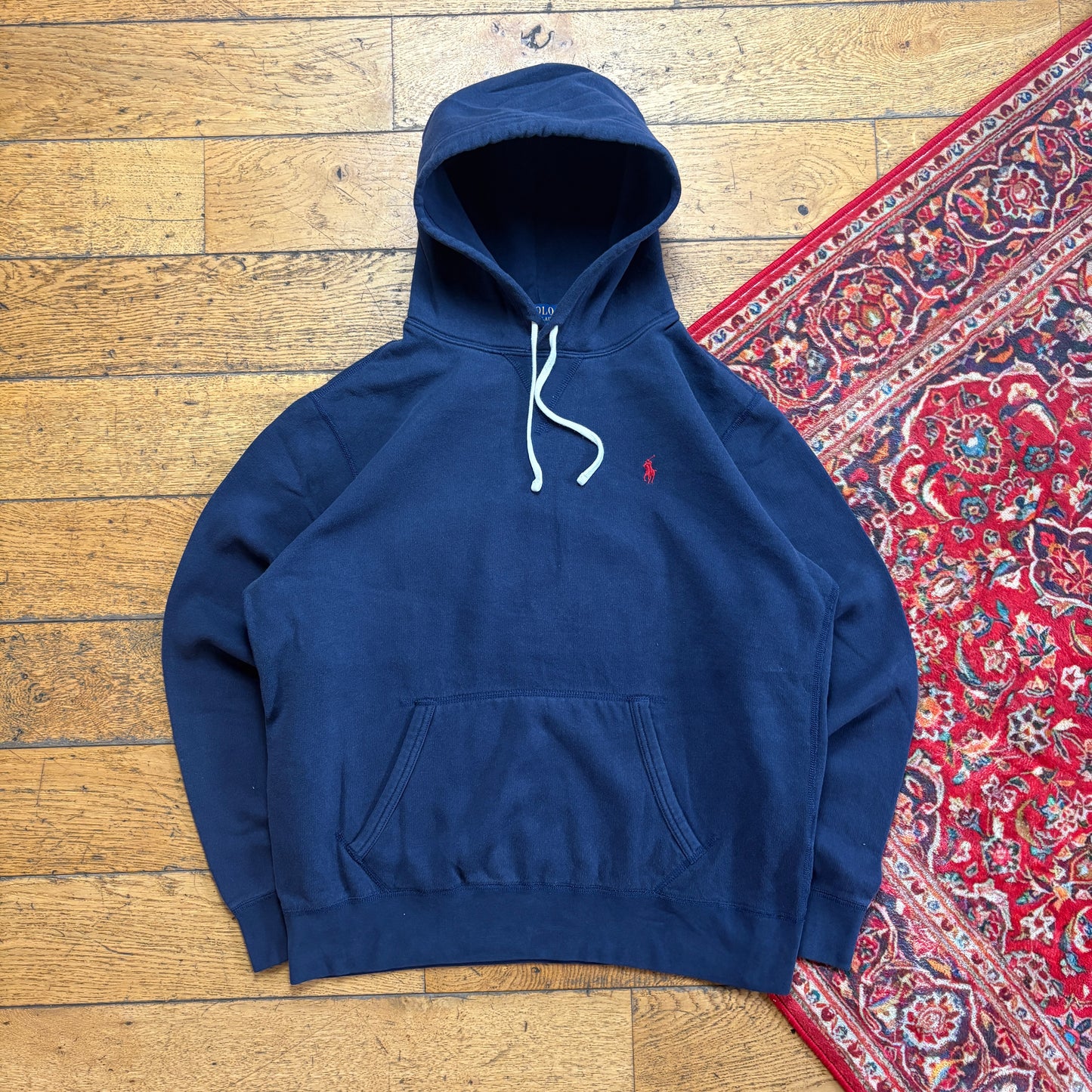 Vintage Ralph Lauren Navy Hoodie Embroidered Sweatshirt - L