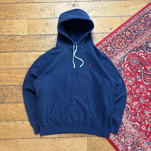 Vintage Ralph Lauren Navy Hoodie Embroidered Sweatshirt - L