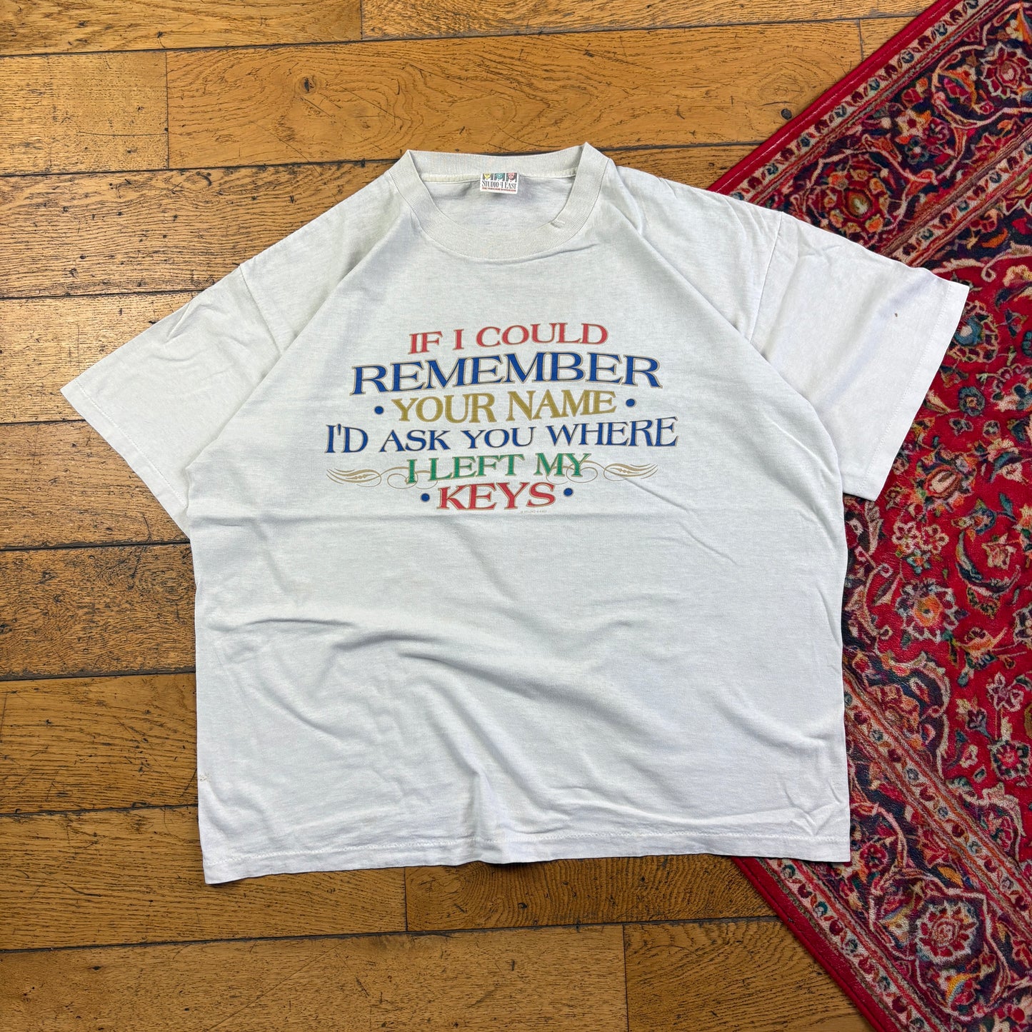 Vintage 90s Funny White Single Stitch Graphic T-Shirt - XL