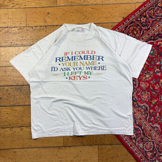 Vintage 90s Funny White Single Stitch Graphic T-Shirt - XL