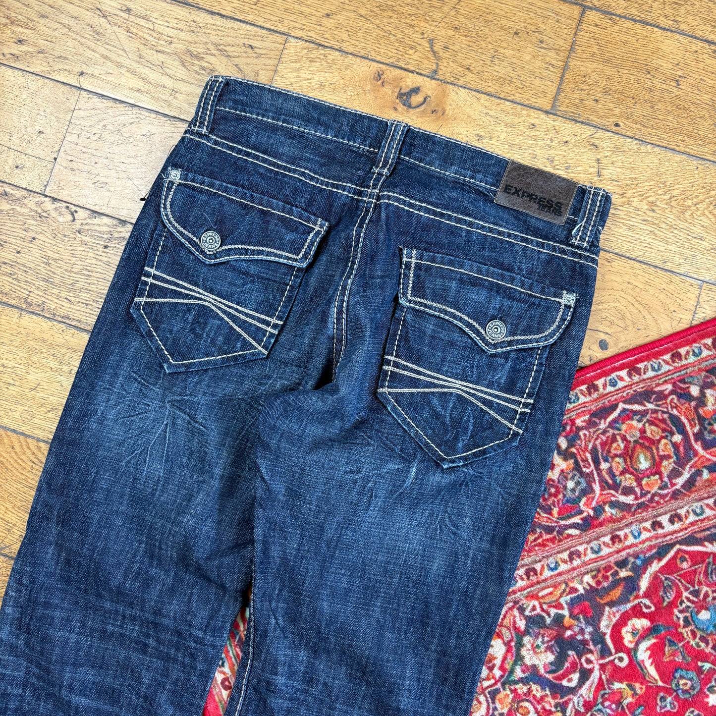 Vintage Express Navy Embroidered Y2K Hip Hop Baggy Jeans - 36