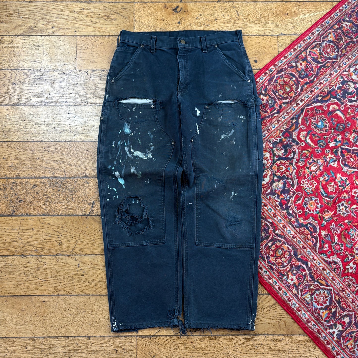 Vintage Carhartt Black Double Knee Workwear Carpenter Baggy Trousers - 33