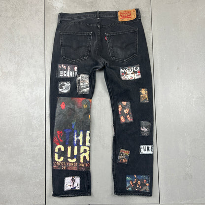 Vintage Levis 501 Patchwork The Cure Black Denim Straight Jeans - 35