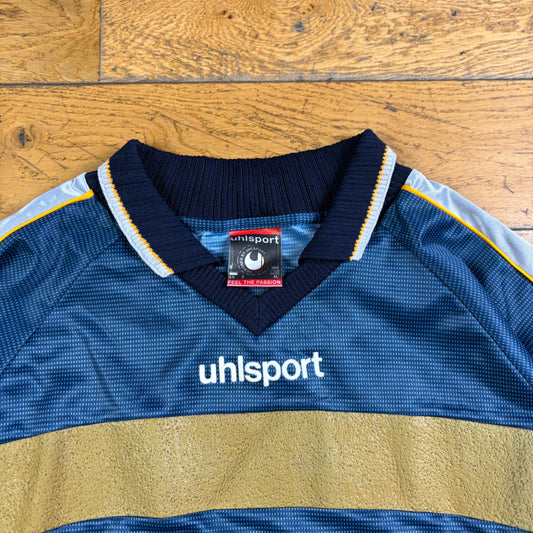 Vintage Blue Goalkeeper Long Sleeve Stripe Football Shirt T-Shirt - XL