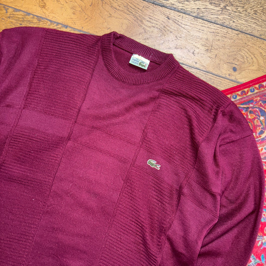 Vintage Chemise Lacoste Burgundy Red Cable Knit Jumper - XL