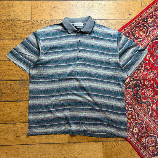 Vintage Stripe Green Pattern Polo Shirt - L