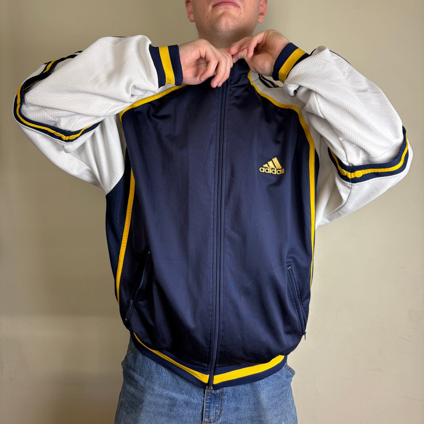 Vintage Adidas 90s Navy White Tracksuit Track Jacket - XL