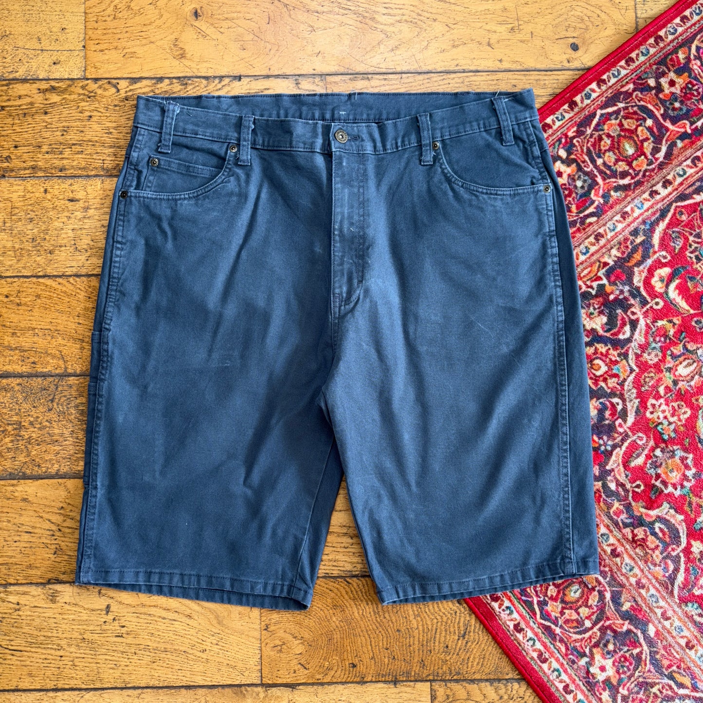 Vintage Dickies Workwear Carpenter Grey Navy Blue Baggy Shorts - 40