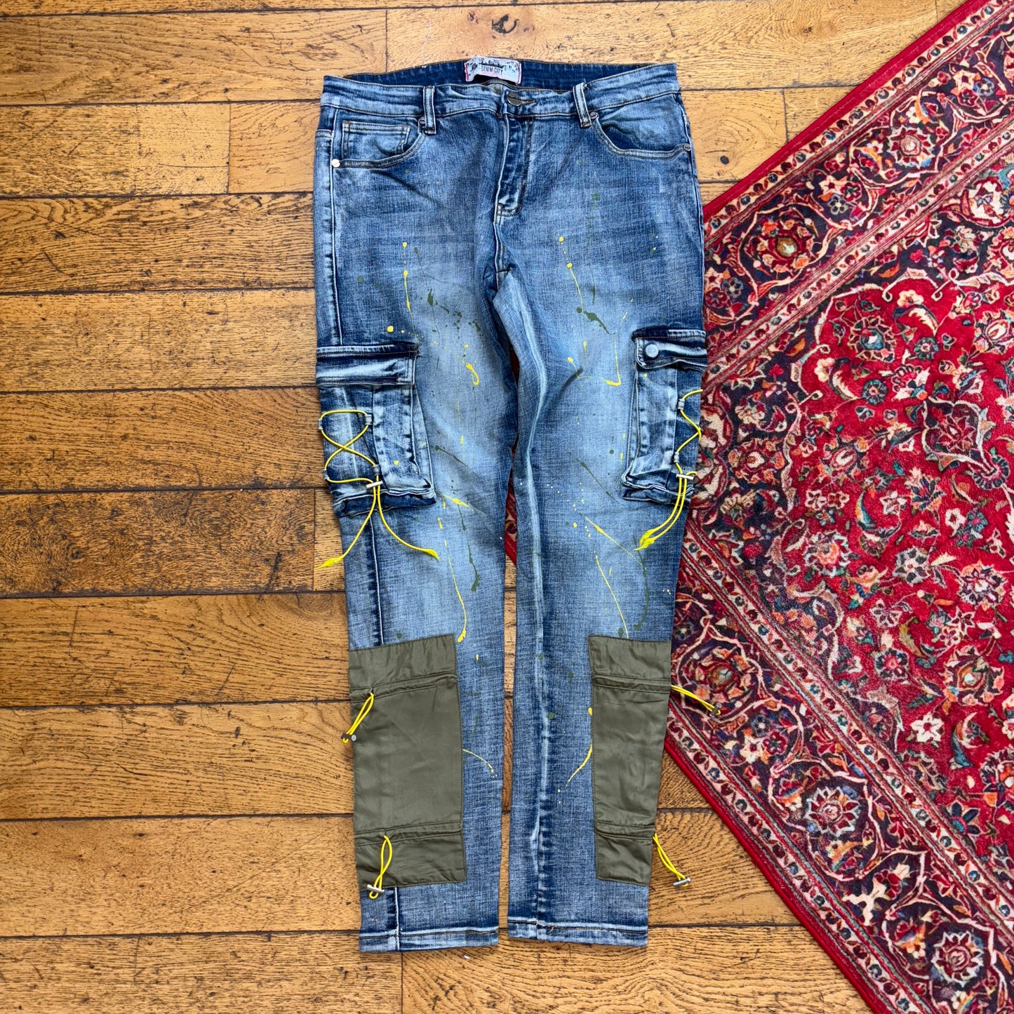 Vintage Blue Embroidered Y2K Hip Hop Skinny Jeans - 34R