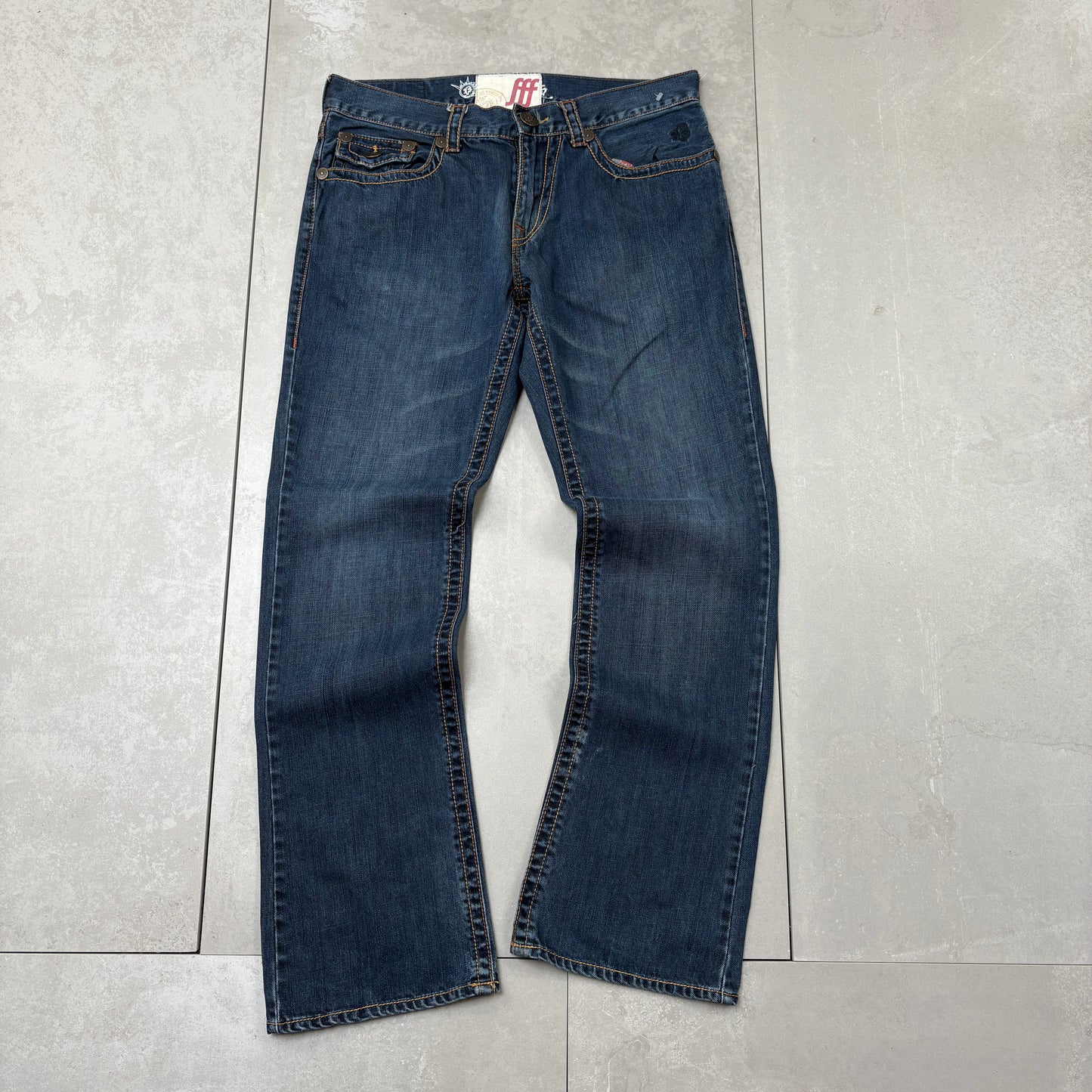 Vintage Embroidered Hip Hop Blue Bootcut Baggy Jeans - 36