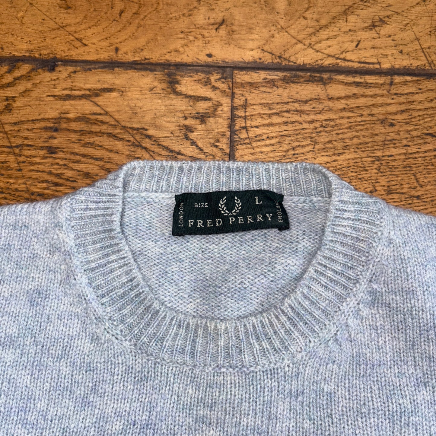 Vintage Fred Perry Blue Wool Chunky Knit Jumper - L