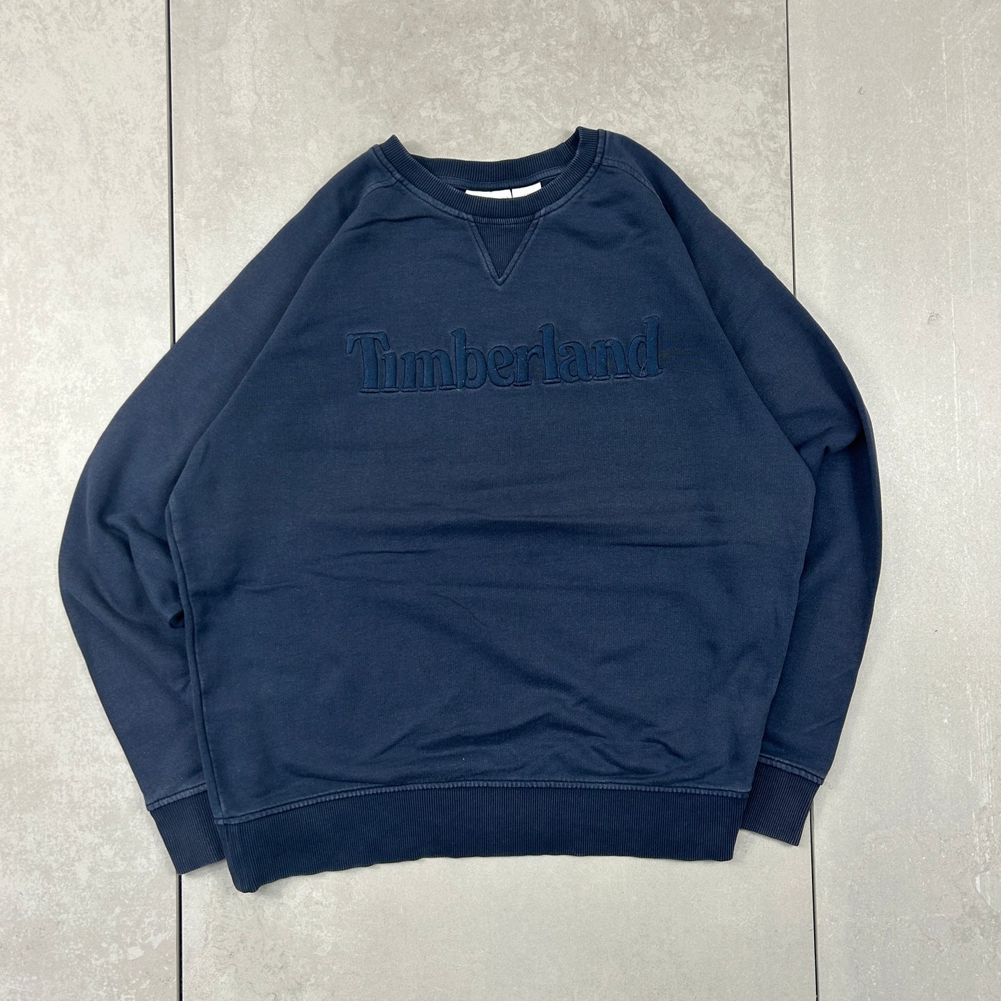 Vintage Timberland Spellout Embroidered Navy Sweatshirt - L
