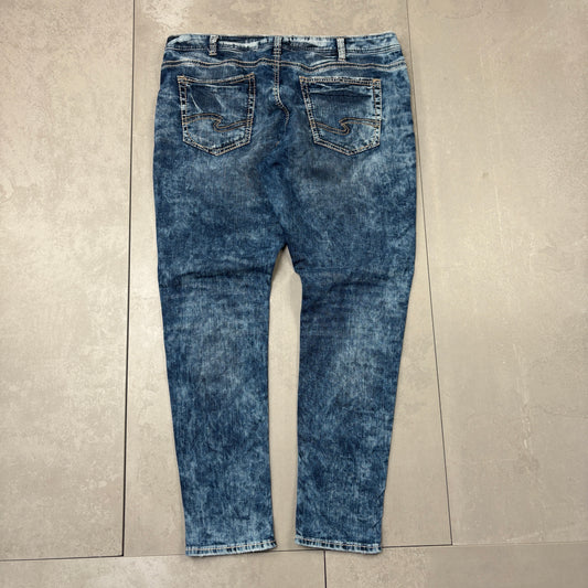 Vintage Silver Embroidered Skinny Hip Hop Jeans - 40
