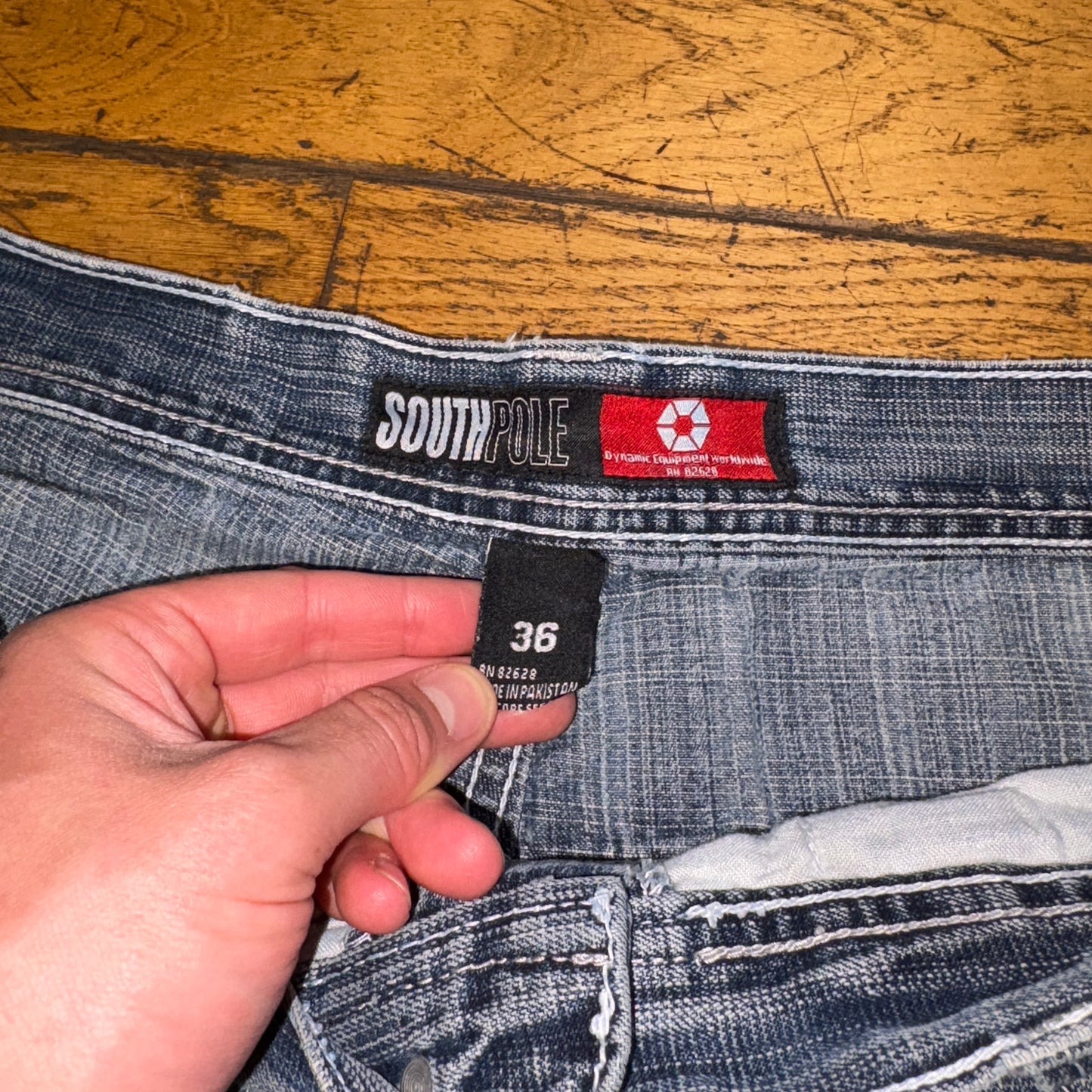 Vintage Southpole Blue Embroidered Y2K Hip Hop Baggy Jeans Shorts Jorts - 36