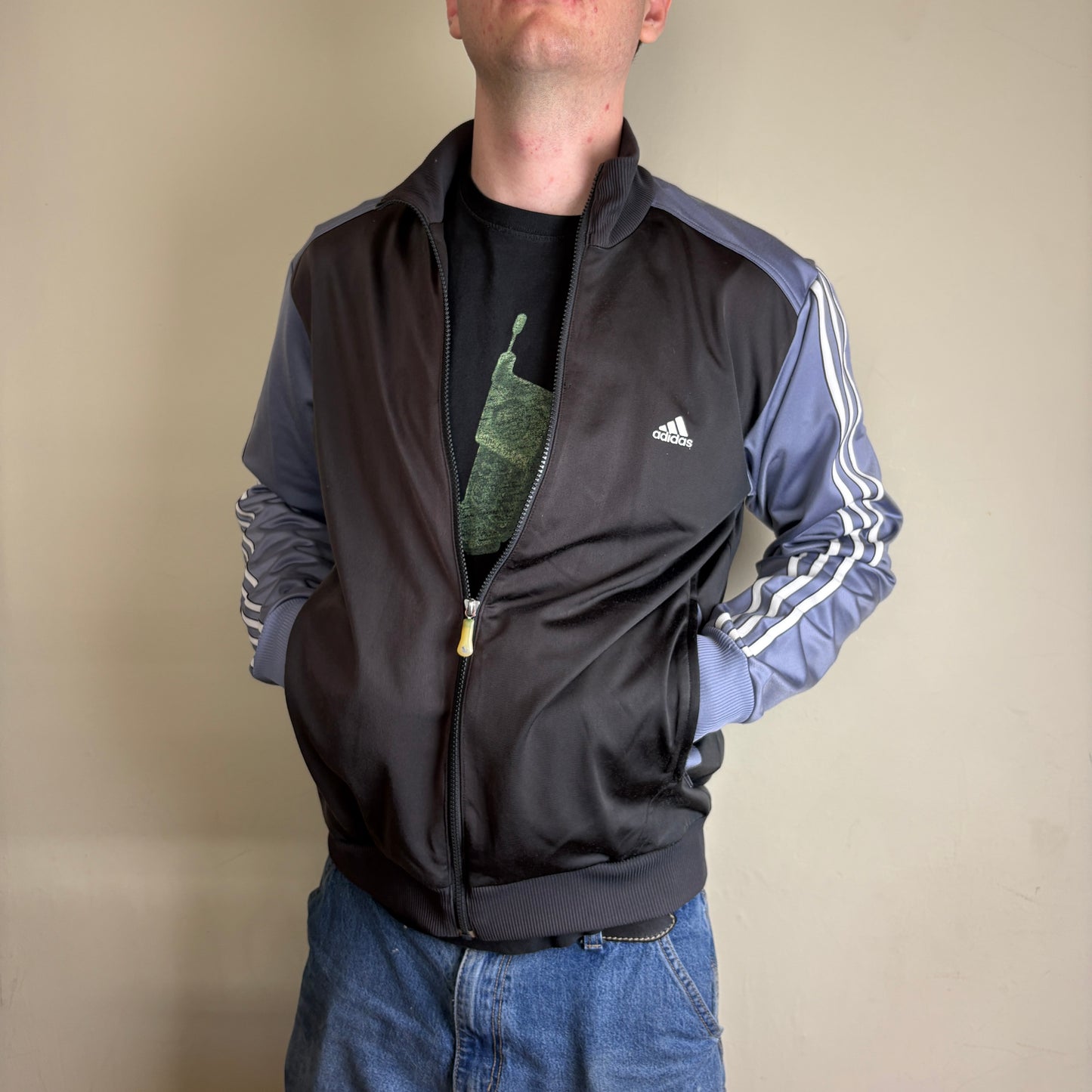 Vintage Adidas y2k Swoosh Black Track Jacket - S