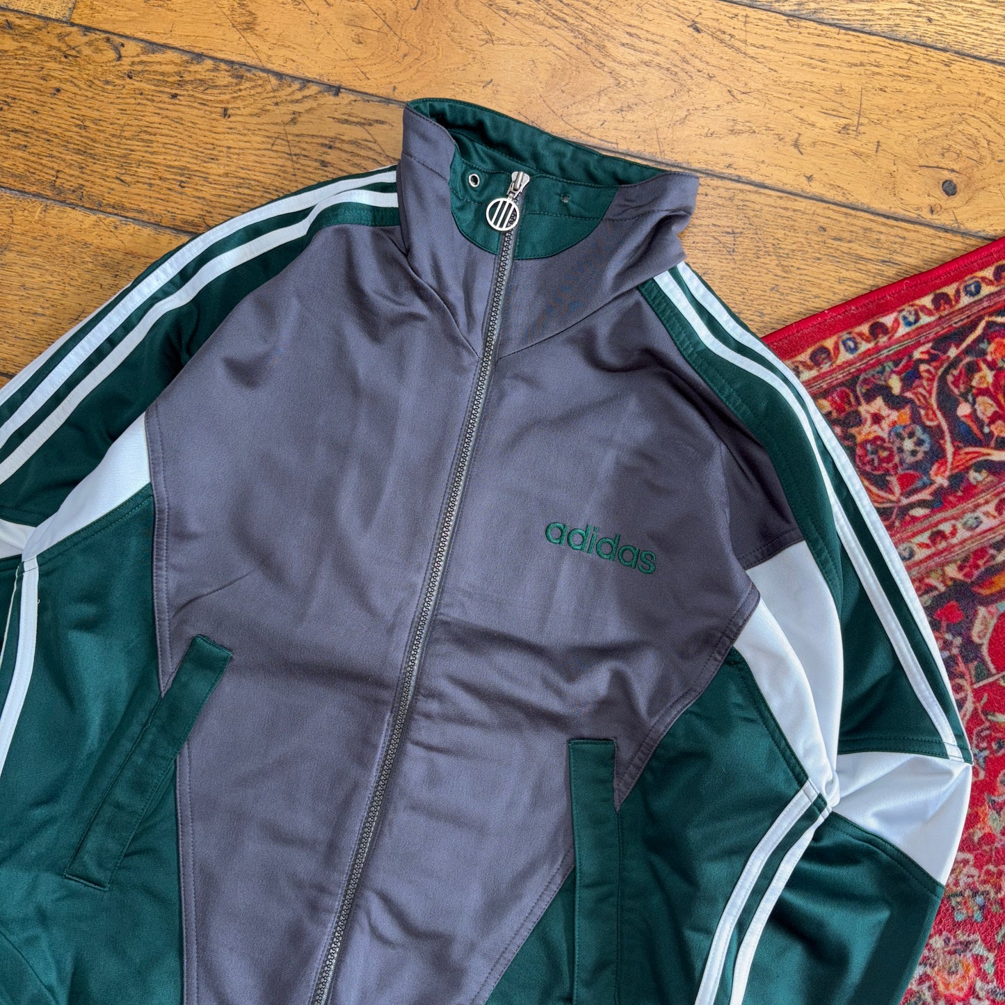 Vintage Adidas Grey Green Tracksuit Track Shell Windbreaker Jacket - S