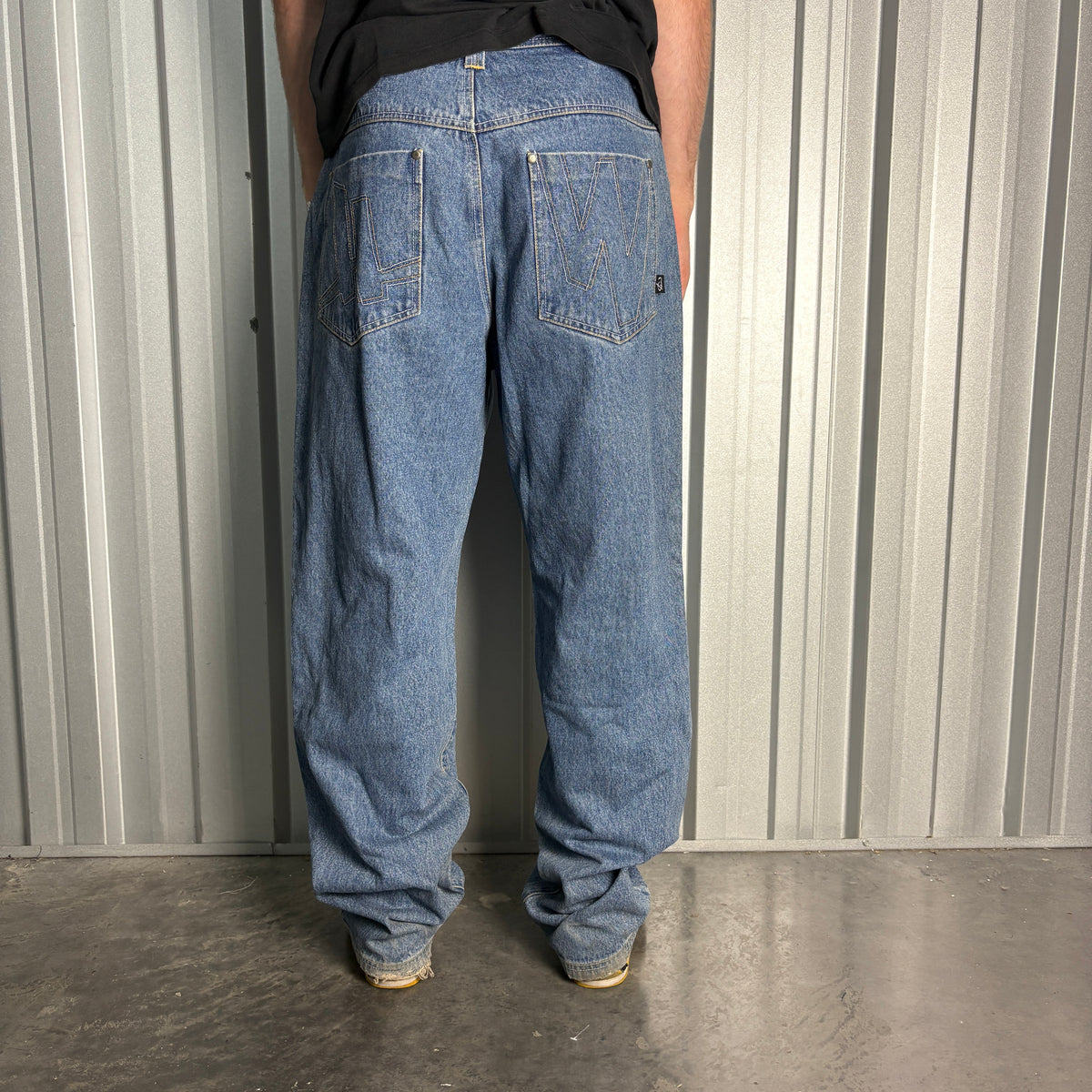 Harlem World Blue Embroidered Japanese Denim Hip Hop Y2K Baggy Jeans - 36L