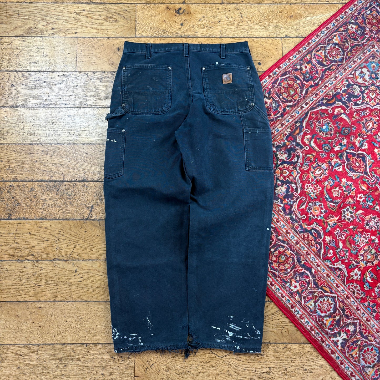 Vintage Carhartt Black Double Knee Workwear Carpenter Baggy Trousers - 33