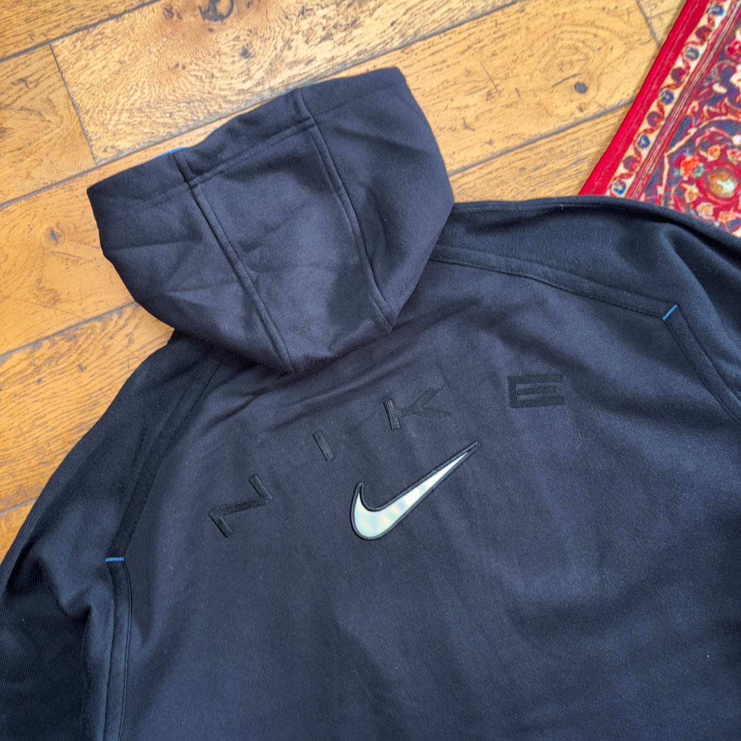 Vintage 90s Nike Black Hoodie Embroidered Zip Sweatshirt - 3XL