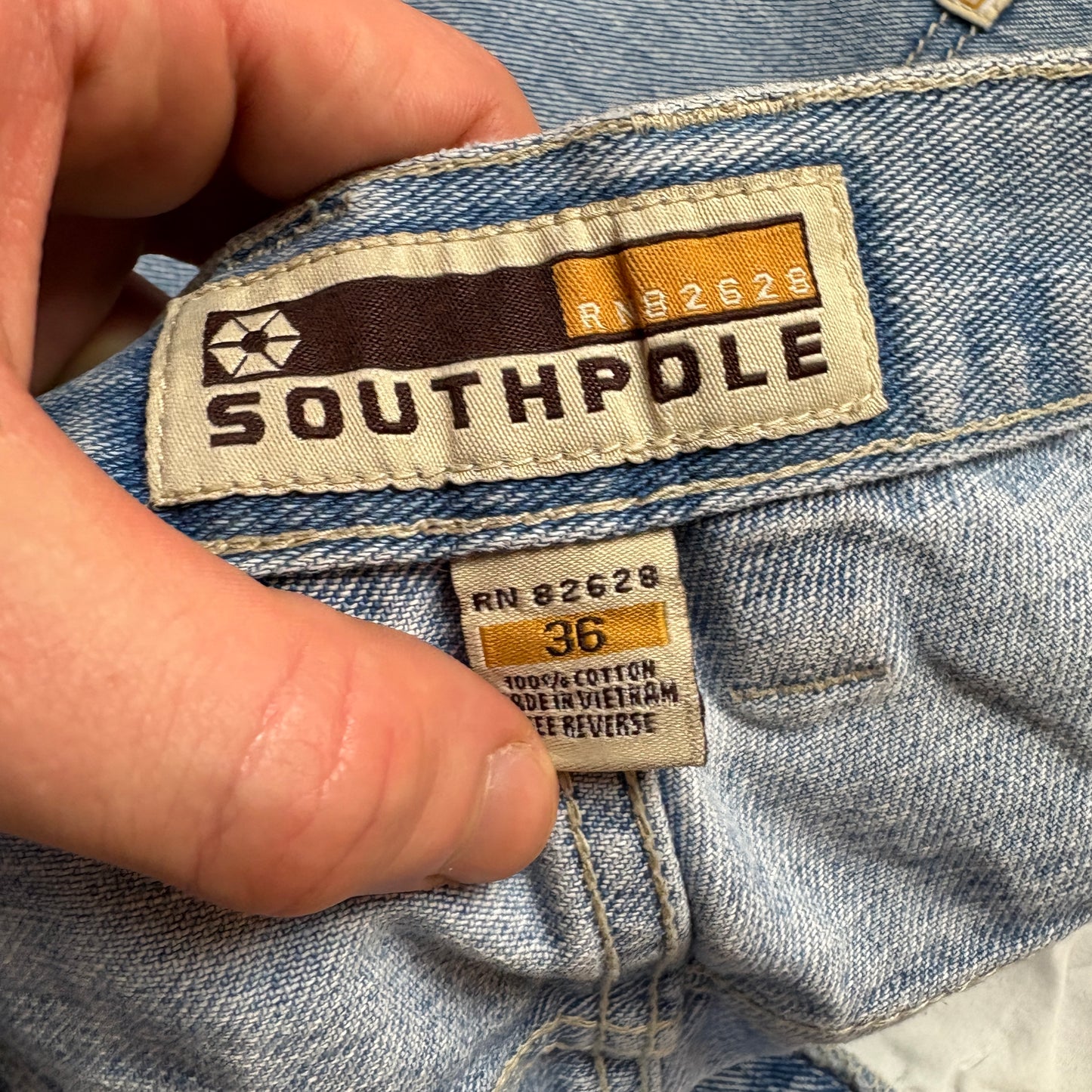 Vintage Southpole Blue Embroidered Y2K Hip Hop Baggy Jeans - 36