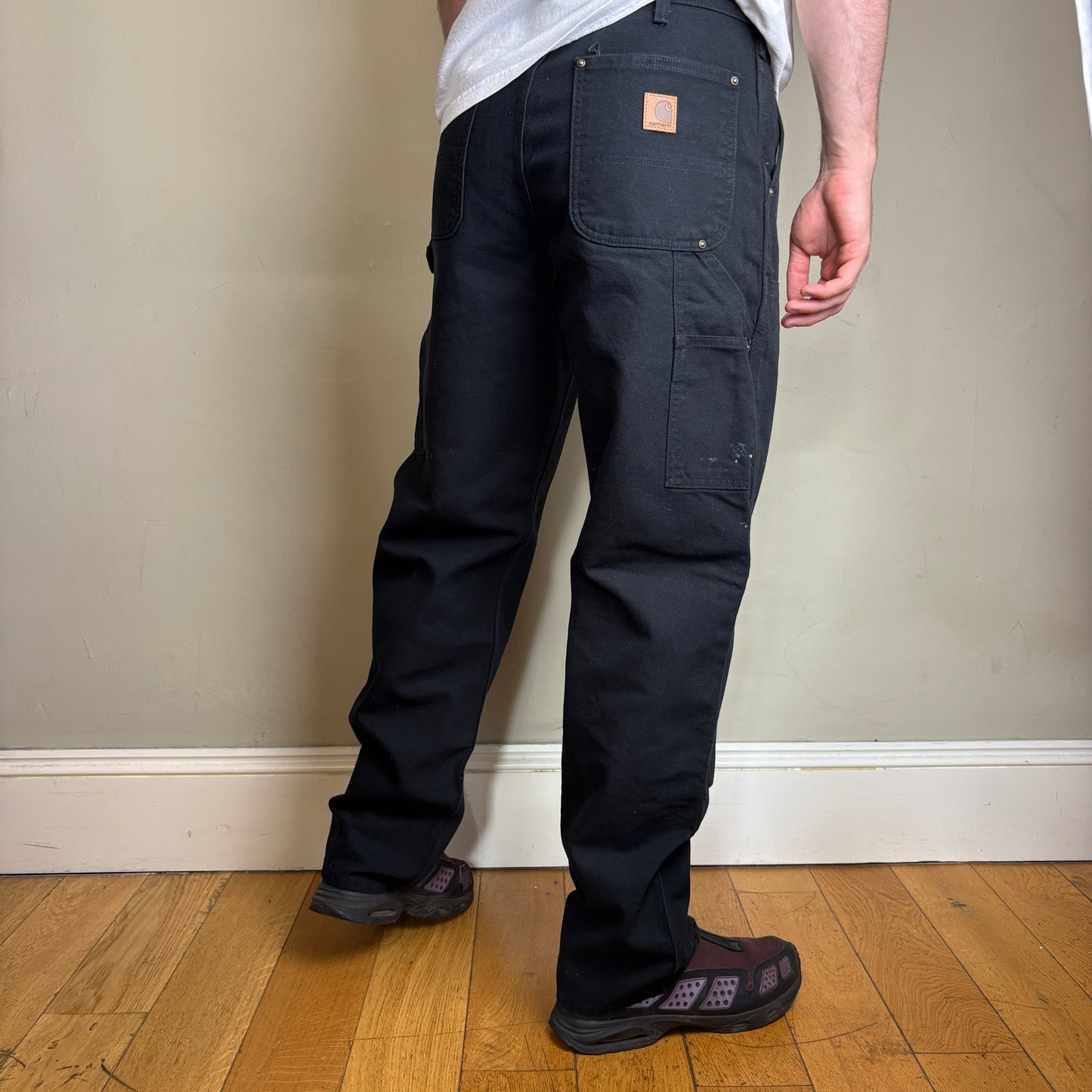 Vintage Carhartt Black Double Knee Workwear Carpenter Baggy Trousers - 32R