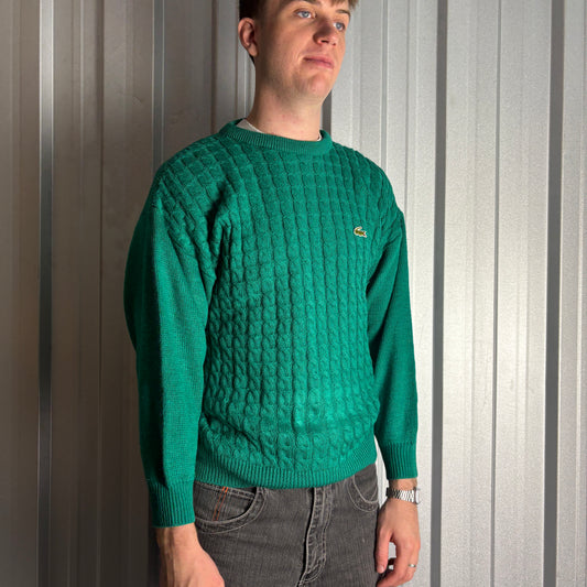 Vintage Chemise Lacoste Green Cable Fisherman Wool Chunky Knit Jumper - S