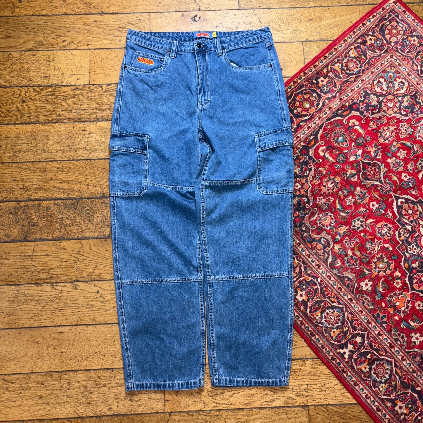 Vintage Empyre Blue Cargo Skate Embroidered Y2K Hip Hop Baggy Jeans - 36R