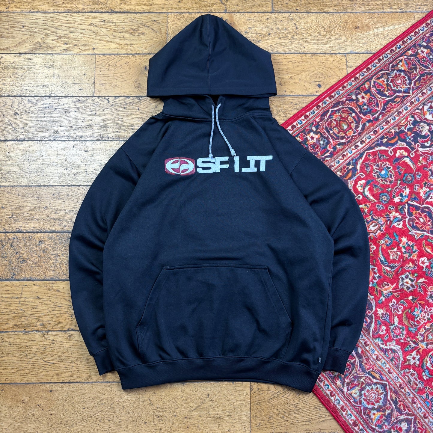 Vintage Split Black Hoodie Skate Sweatshirt - L