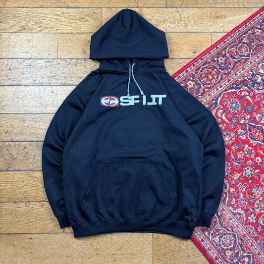 Vintage Split Black Hoodie Skate Sweatshirt - L