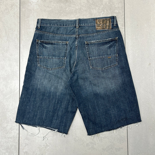 Vintage Embroidered Hip Hop Baggy Shorts Blue Jorts - 36