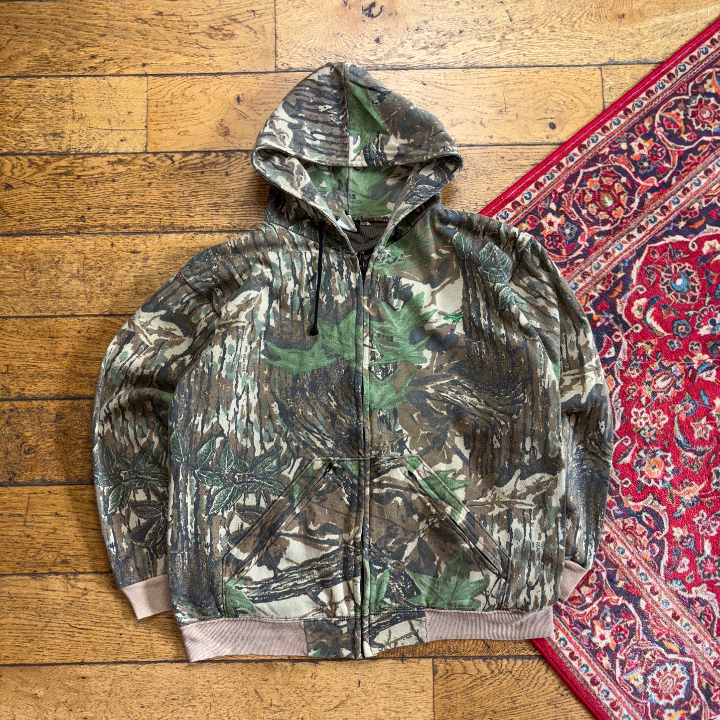 Vintage Realtree Camo Green Zip Hoodie Sweatshirt - M