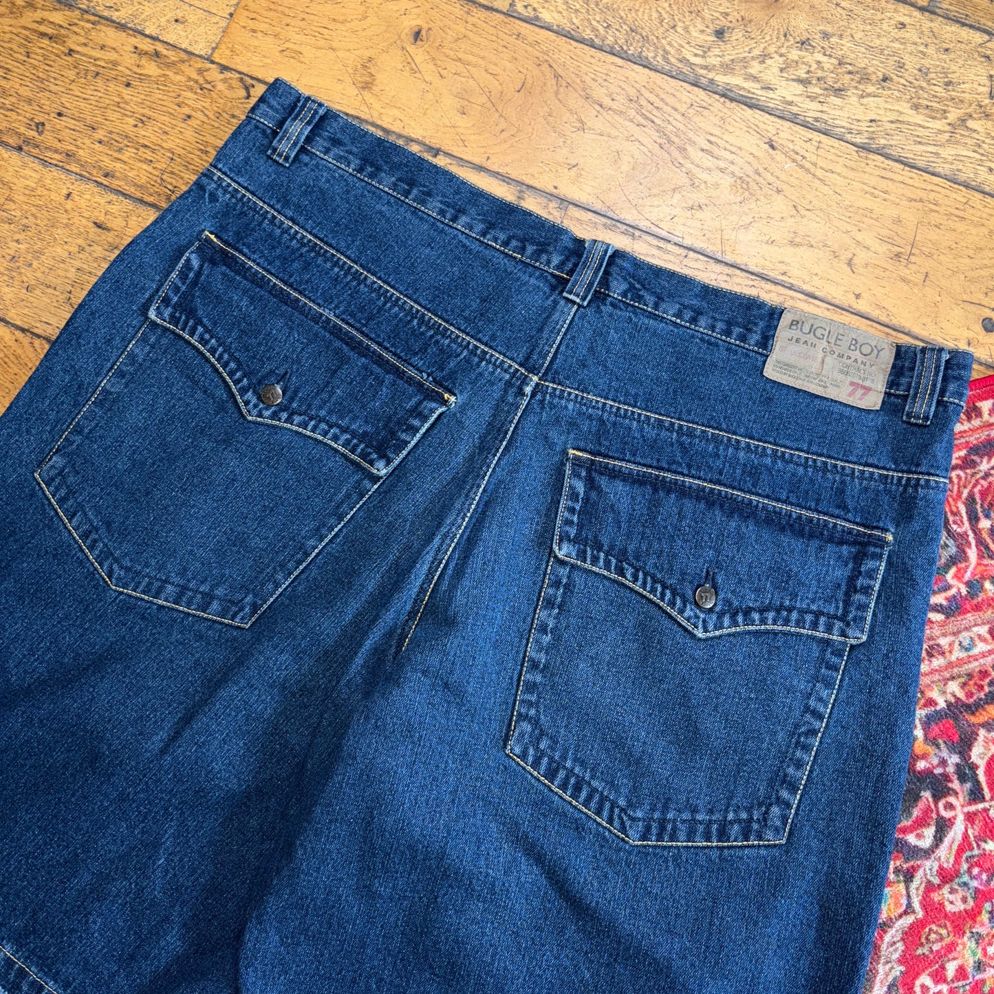 Vintage Bugle Boy Blue Embroidered Y2K Hip Hop Baggy Jeans Shorts Jorts - 44